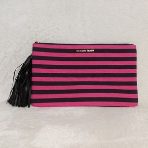 New Victorias Secret Pink Black Stripe Signature Makeup Cosmetic Bag Pencil Case